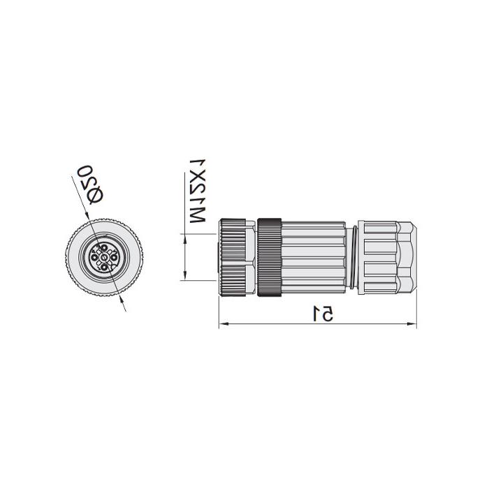 M12 5Pin, straight female, food grade, screw connection, 64F229